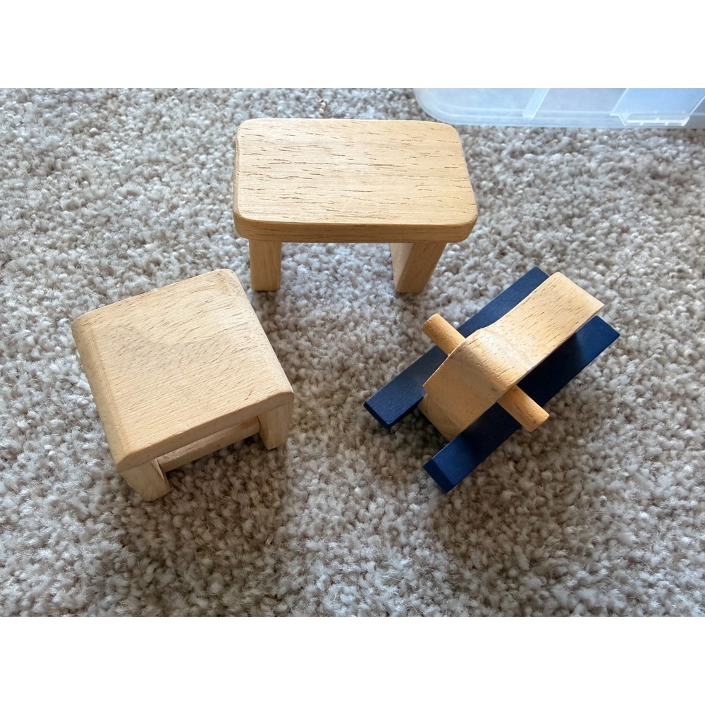 Wooden Dollhouse Furniture Lot - Rocking Horse Bench Table Nursery Accessories